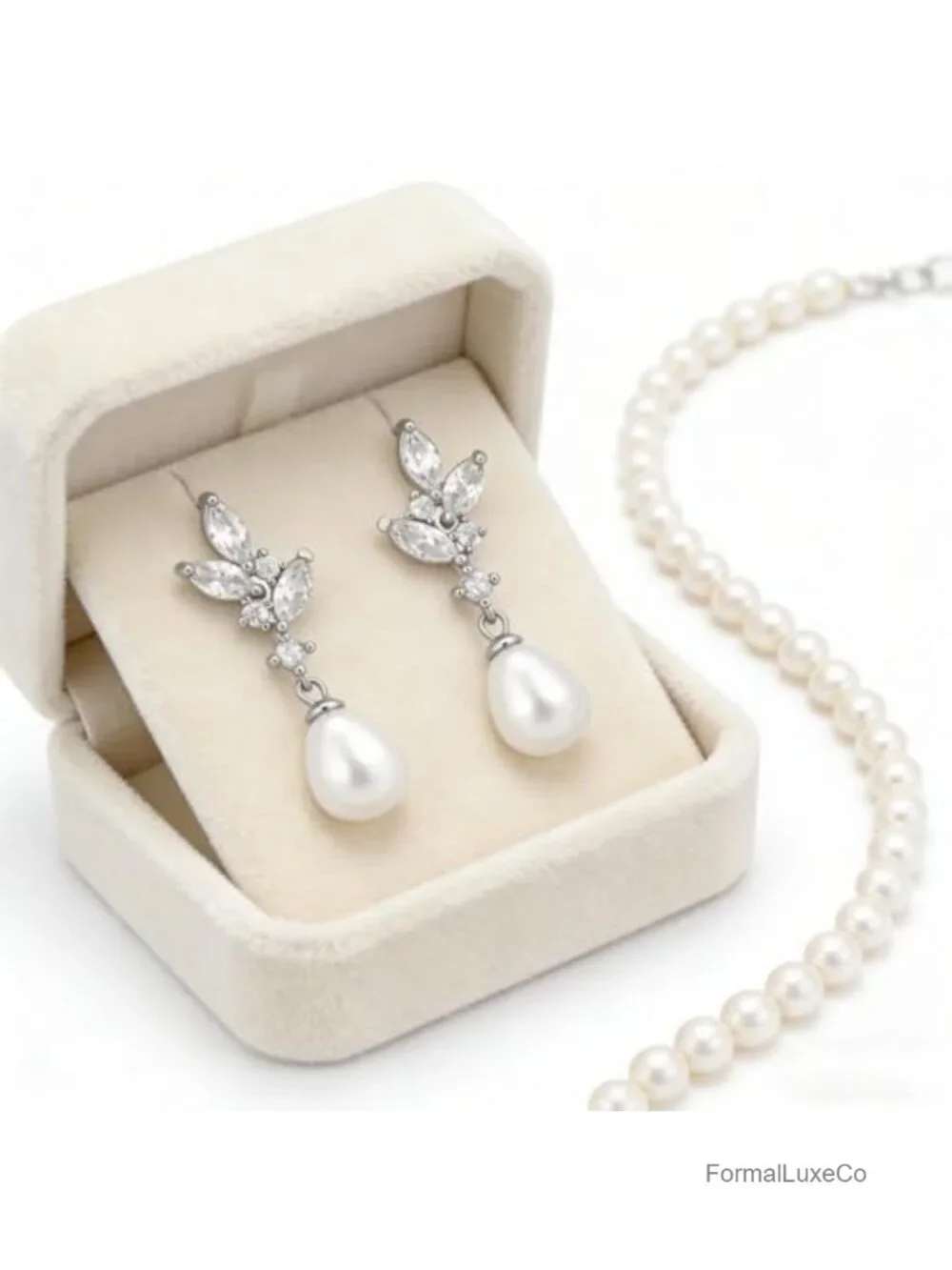 Leaf CZ Pearl Dangle Drop Earrings for Women Wedding Bridal Jewelry Gift